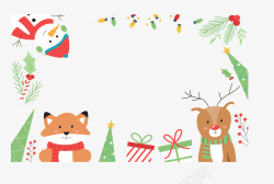 冬天快乐圣诞节驯鹿雪人边框矢量图高清图片