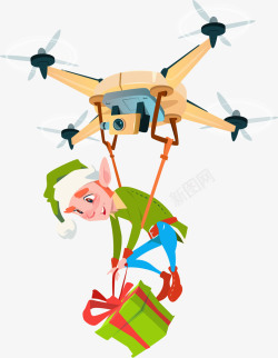大疆无人机手绘圣诞无人机送礼物装饰矢量图高清图片