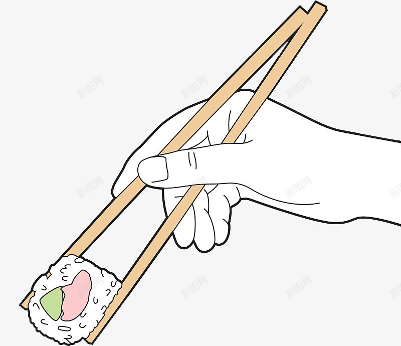 手绘插图吃寿司的人png免抠素材_新图网 https://ixintu.com 吃寿司 就餐插图 手 手绘 拿住筷子 饮食