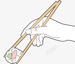 拿住筷子手绘插图吃寿司的人高清图片