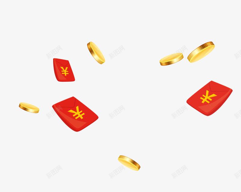 漂浮红包金币png免抠素材_新图网 https://ixintu.com 促销装饰图案 漂浮红包 漂浮金币 红包 金币