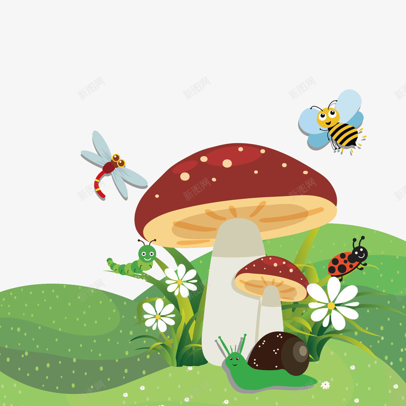 草地和蘑菇矢量图ai免抠素材_新图网 https://ixintu.com 草地 蘑菇 蜜蜂 矢量图