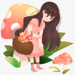 蘑菇女孩手绘蘑菇女孩茶壶高清图片