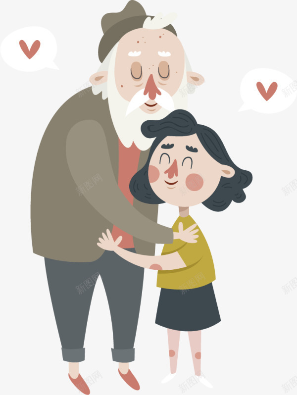 父亲节拥抱的父女png免抠素材_新图网 https://ixintu.com 开心 拥抱的父女 父亲节 父爱 白发苍苍 红色爱心