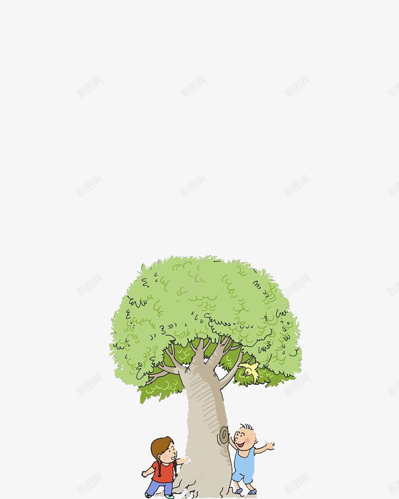 绿色小树吧png免抠素材_新图网 https://ixintu.com 卡通 孩子 小树 手绘 捉迷藏 树木 素材吧 绿色