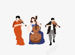 卡通手绘音乐会演奏拉大提琴素材