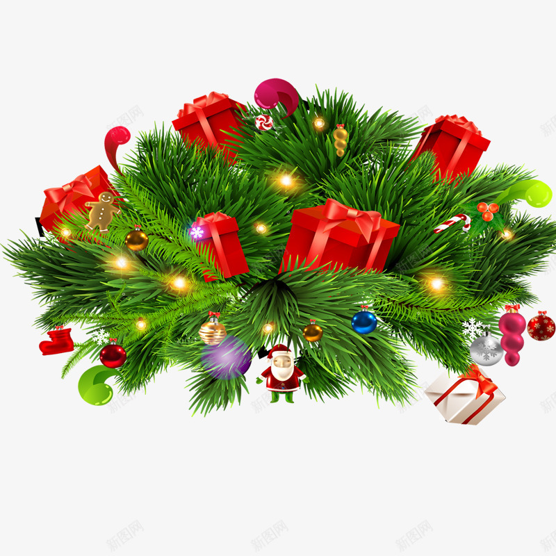 圣诞节psd免抠素材_新图网 https://ixintu.com 圣诞节 圣诞节元素 植物 礼品 花圈 花朵 花草