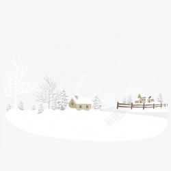 冬天下雪的美丽乡村风景矢量图素材
