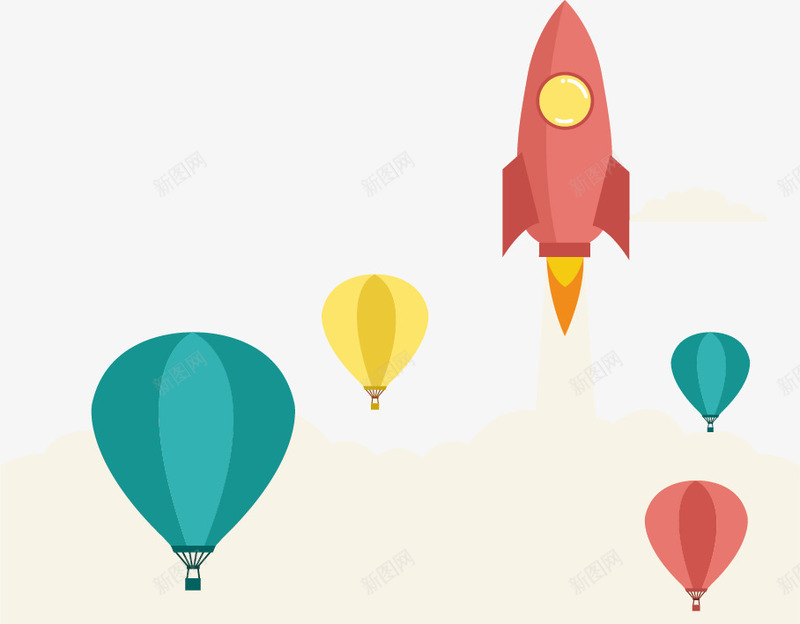 火箭和热气球png免抠素材_新图网 https://ixintu.com 卡通 扁平 火箭 热气球 装饰