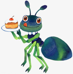手绘小蚂蚁儿童画爱吃蛋糕的小蚂蚁高清图片