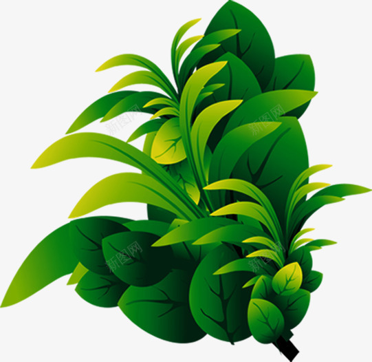 绿色手绘渐变春季植物png免抠素材_新图网 https://ixintu.com 春季 植物 渐变 绿色
