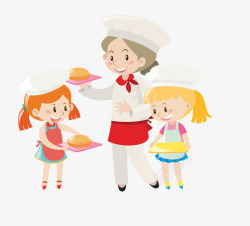 卡通版学厨艺的小女孩素材