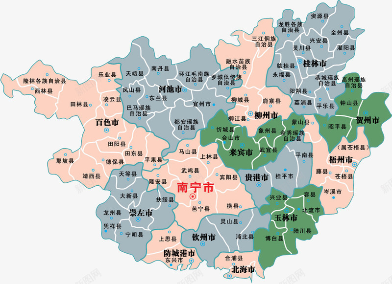 广西省详细地图png免抠素材_新图网 https://ixintu.com 多种颜色 广西地图 广西省 详细地图
