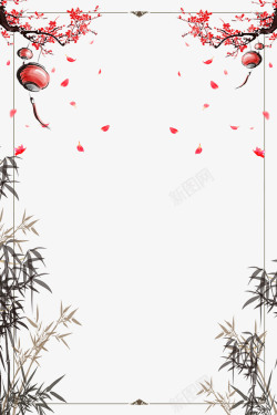 传统竹子2018新年梅花灯笼与竹子边框高清图片