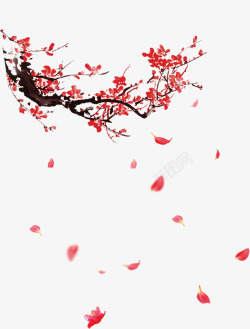 创意冬天红色梅花飘落装饰图案高清图片