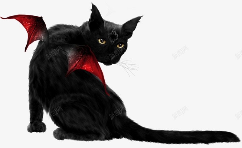 红色翅膀的黑猫png免抠素材_新图网 https://ixintu.com 恐怖 红色 翅膀 黑猫 黑猫简笔画 黑猫背影