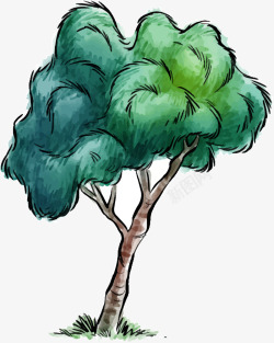 水彩效果图创意绿色手绘水彩树元素矢量图高清图片