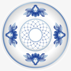 蓝色瓷器中国风蓝色花纹青花瓷盘子矢量图高清图片