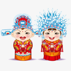 中国风红嫁衣新娘穿着古代服饰的新郎新娘高清图片