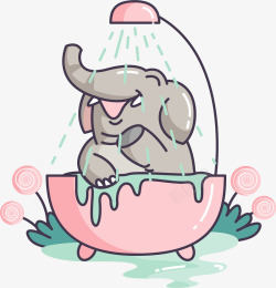 开心沐浴的可爱大象矢量图素材