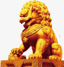 金色石狮国庆石狮子元素高清图片