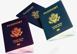 三本深蓝色封皮护照素材