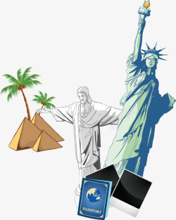椰子树圣母美国旅游海报素材