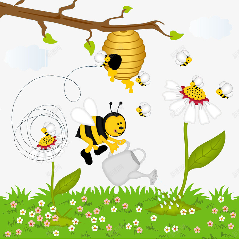 勤劳的小蜜蜂png免抠素材_新图网 https://ixintu.com 卡通 草地 蜂蜜 蜜蜂