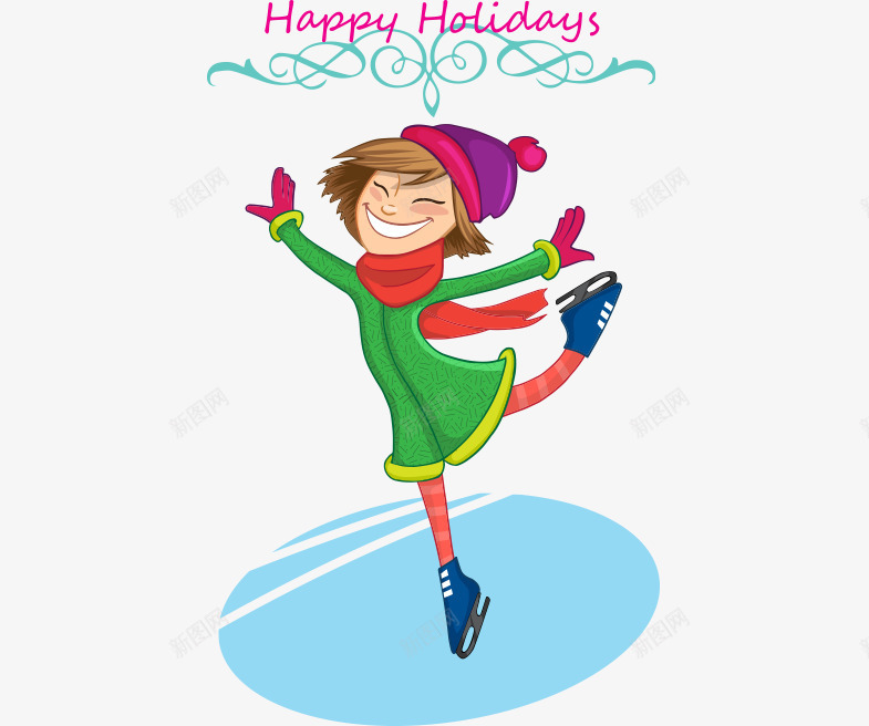 卡通手绘戴帽子冬天滑冰女孩png免抠素材_新图网 https://ixintu.com 卡通的人物 戴帽子的女孩 手绘的女孩