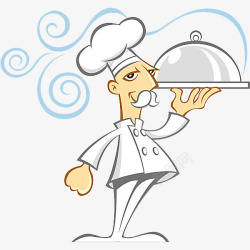 手绘的主厨端着菜品的主厨高清图片