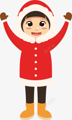 红色棉袄冬季冬天红色棉袄小女孩矢量图高清图片