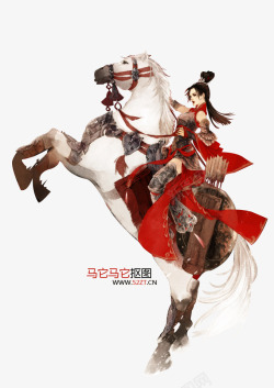 手绘骑马的牛仔骑马的女将军古风手绘高清图片