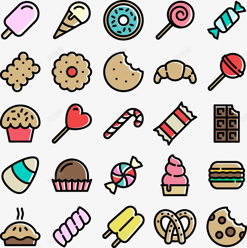 20款精致甜食图标png_新图网 https://ixintu.com 冰棒 图标素材 汉堡 甜点 甜甜圈 甜食 面包 饼干