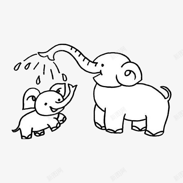 两只大象图标png_新图网 https://ixintu.com 两只 卡通 可爱 大象 大象简笔画 开心 手绘 洒水 耳朵