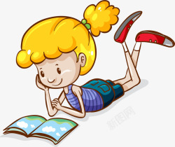 开学季看书的小女孩素材