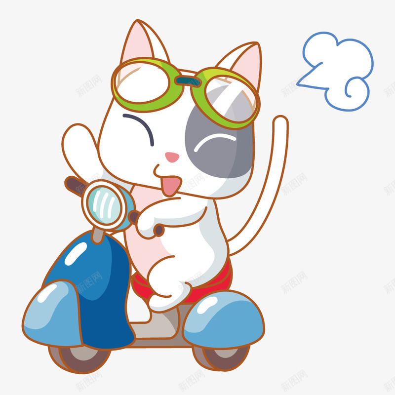 小猫开着摩托车矢量图ai免抠素材_新图网 https://ixintu.com 交通工具 动物 卡通 小猫 摩托车 矢量图