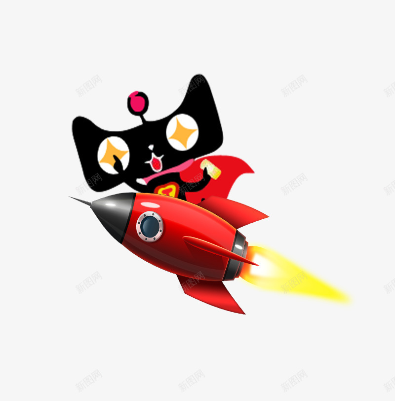 坐在火箭上的天猫png免抠素材_新图网 https://ixintu.com 免抠 冲天 天猫素材 火箭 红色