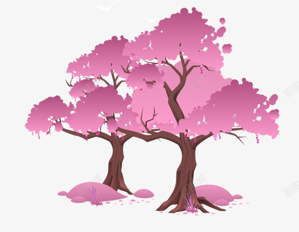 卡通的手绘樱花树png免抠素材_新图网 https://ixintu.com 大树 树 樱花 水彩 粉色
