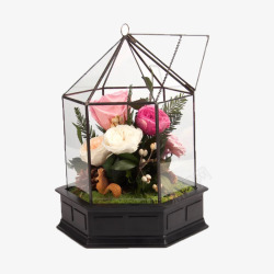 沙拉玻璃盒玻璃玫瑰花摆件高清图片