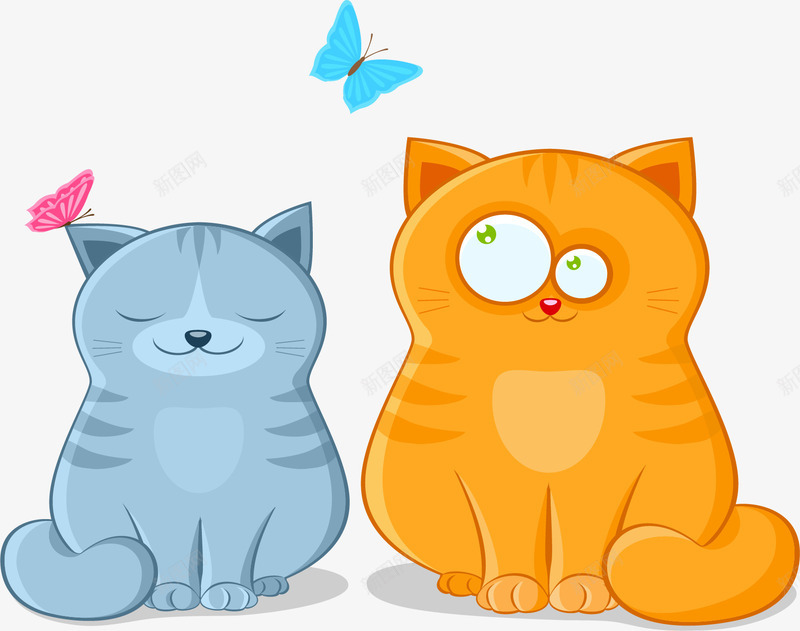 猫咪主题矢量图ai免抠素材_新图网 https://ixintu.com 动物 卡通 可爱 猫 蝴蝶 矢量图