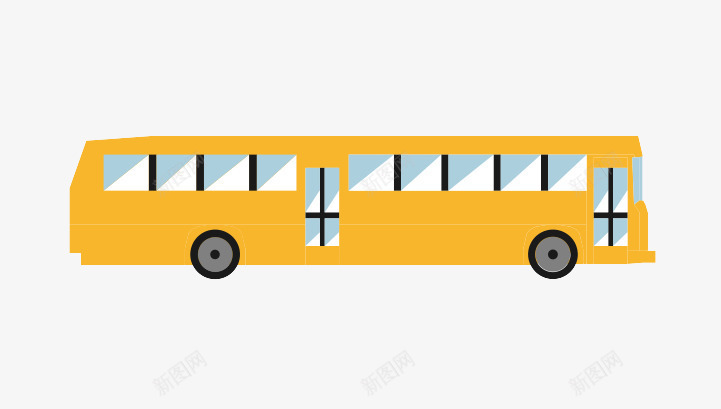 扁平汽车png免抠素材_新图网 https://ixintu.com 公交车 卡通 大巴车 扁平车身 汽车 车轮 黄色的