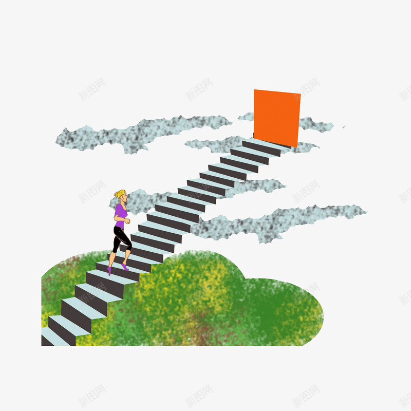 爬阶梯的女孩png免抠素材_新图网 https://ixintu.com 女孩 爬山 草地 运动 阶梯
