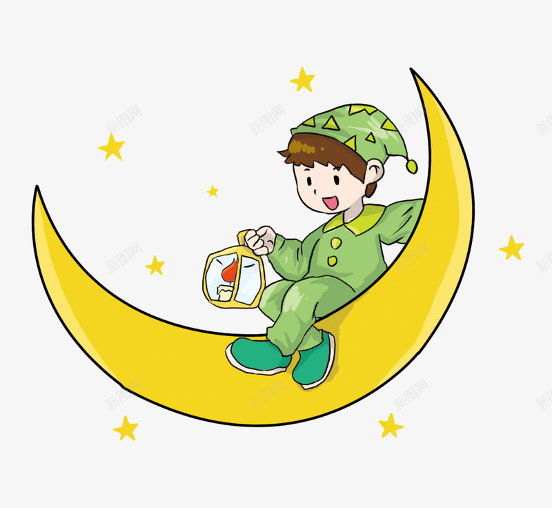 卡通月亮上穿着绿色睡衣的儿童插psd免抠素材_新图网 https://ixintu.com 儿童 儿童睡衣 卡通 卡通月亮上穿着绿色睡衣的儿童插画免费下载 插画 星星 月亮上 睡觉 绿色睡衣