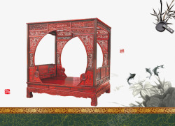 古代的床明清红木花雕床高清图片