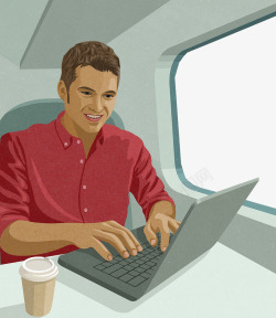 喝咖啡提神装饰插图在车厢喝外带咖啡的男士高清图片