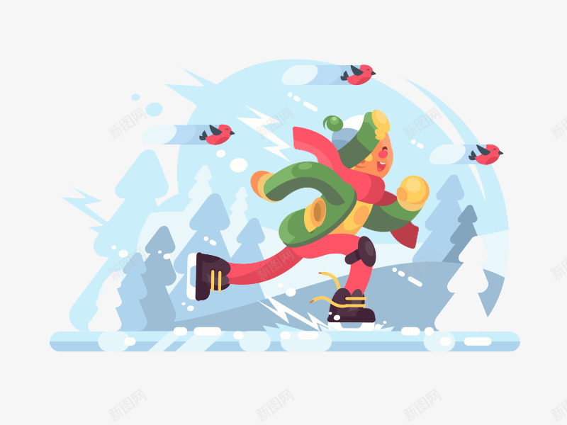 滑雪男孩插画psd免抠素材_新图网 https://ixintu.com 冬天 插画 溜冰 滑雪