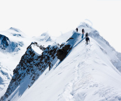 在巍峨的雪山上攀登的登山队素材