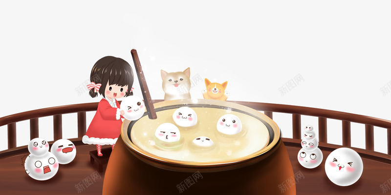 卡通插图元宵节插画装饰png免抠素材_新图网 https://ixintu.com 元宵节 卡通插图 可爱女孩 插画 汤圆 狗年 装饰