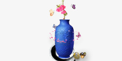 蓝色青花瓷瓶素材