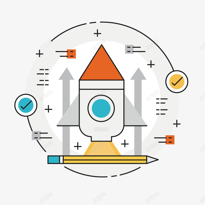 商务火箭矢量图ai免抠素材_新图网 https://ixintu.com 上升 简约 箭头 铅笔 矢量图